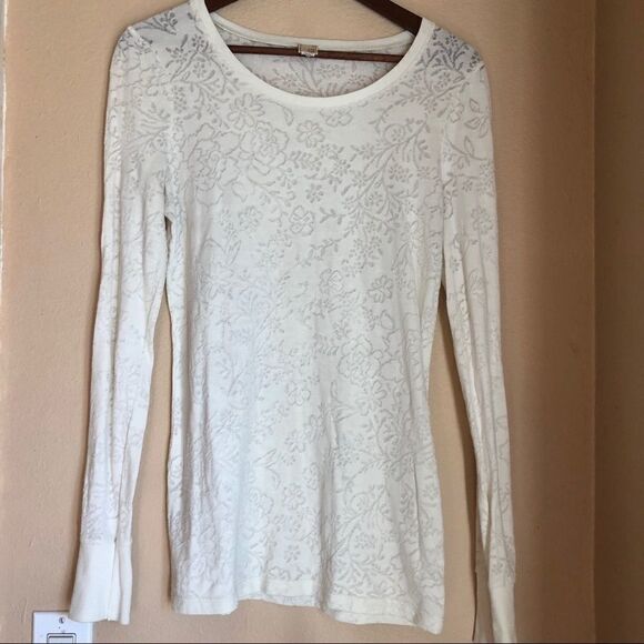 Buckle BKE long sleeve cotton white lace design crew neck top-Large - Picture 7 of 11